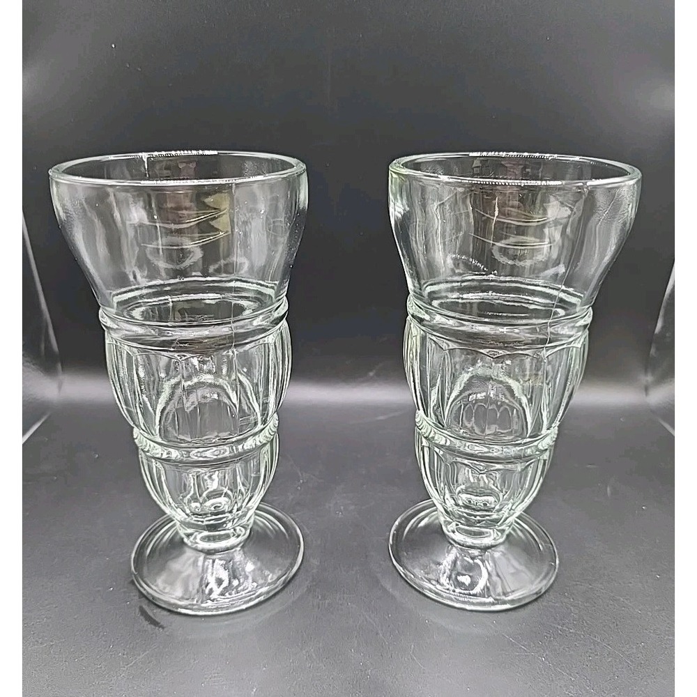 Vtg Milkshake Glasses Float Sundae Ice Cream Soda Fountain 12oz 7" Set Of 2